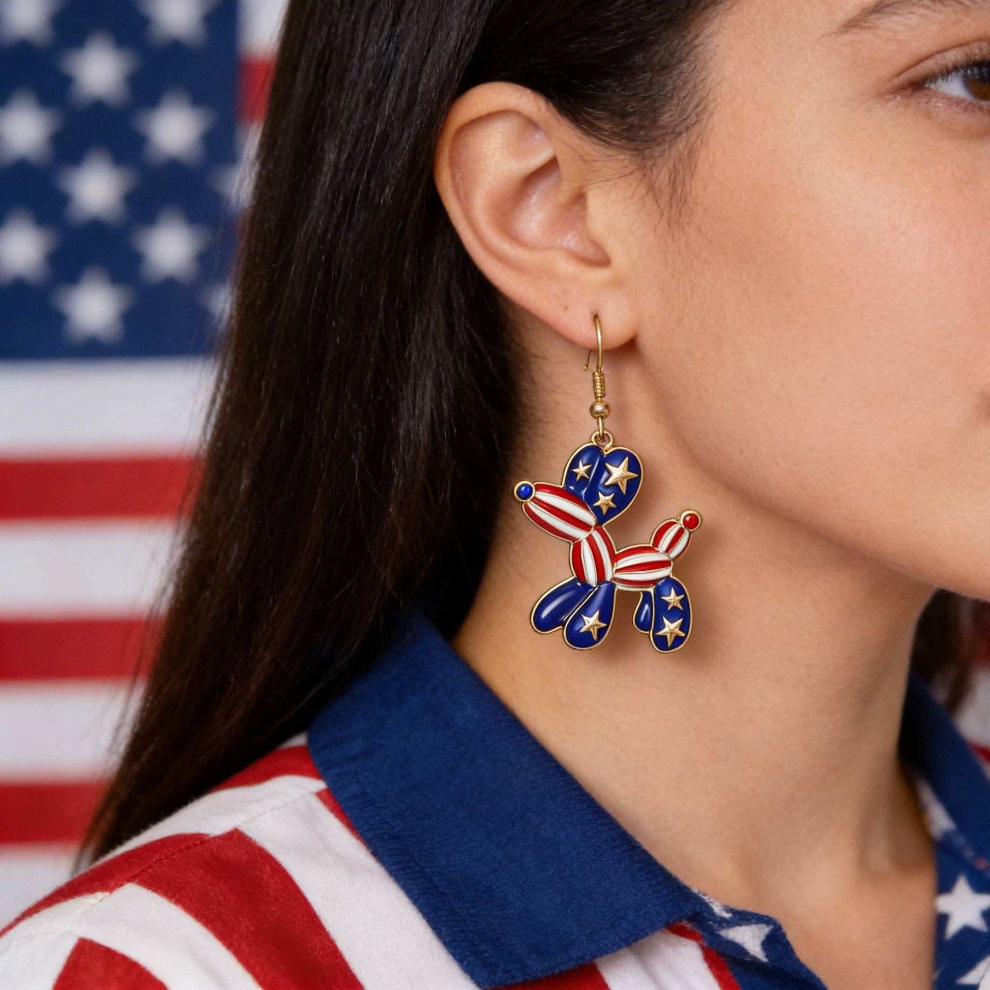 Patriotic Balloon Dog Dangle Earrings - ZumBuys
