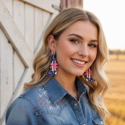 Patriotic Cowgirl Boot Post Earrings - ZumBuys