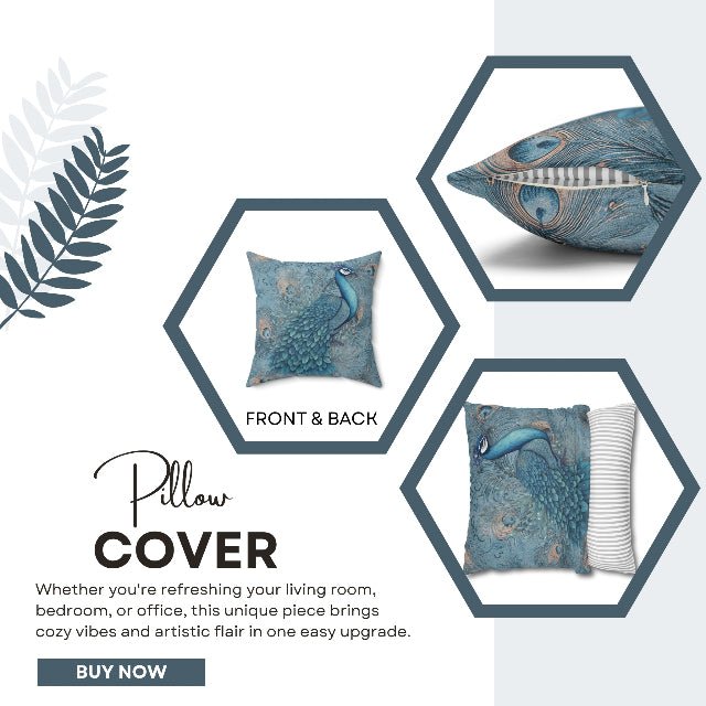 Peacock Dreams Square Pillow Cover - ZumBuys