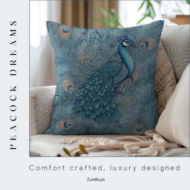 Peacock Dreams Square Pillow - ZumBuys