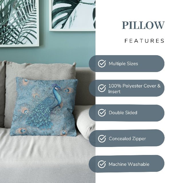 Peacock Dreams Square Pillow - ZumBuys