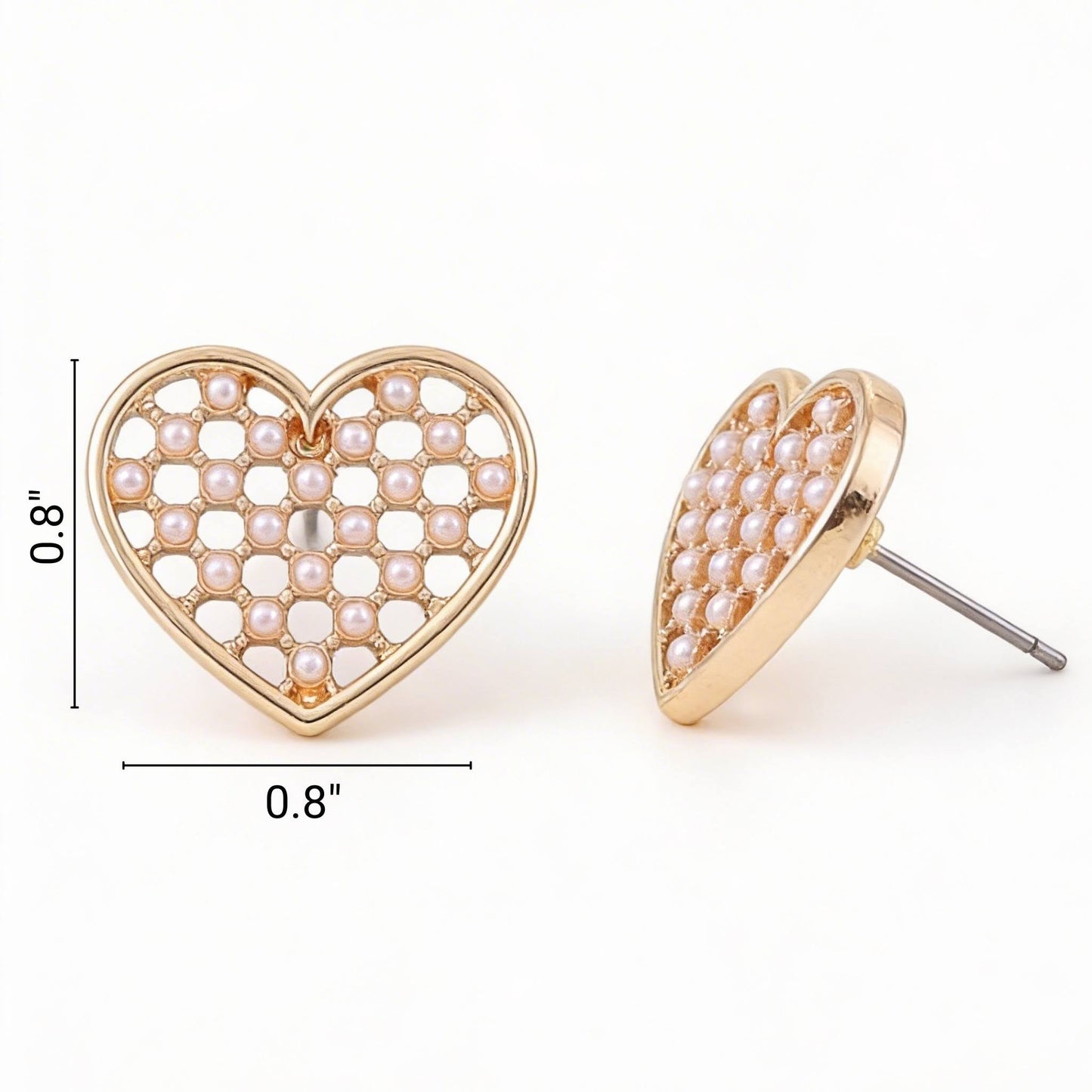 Pearl Quilt Heart Stud Earrings - ZumBuys