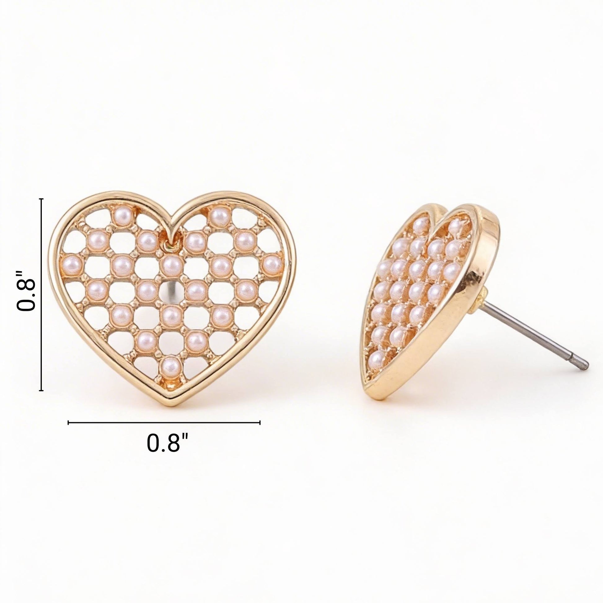 Pearl Quilt Heart Stud Earrings - ZumBuys