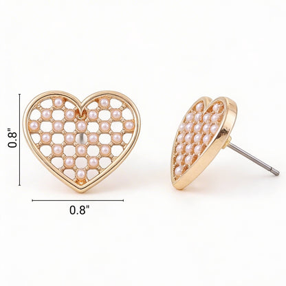 Pearl Quilt Heart Stud Earrings - ZumBuys