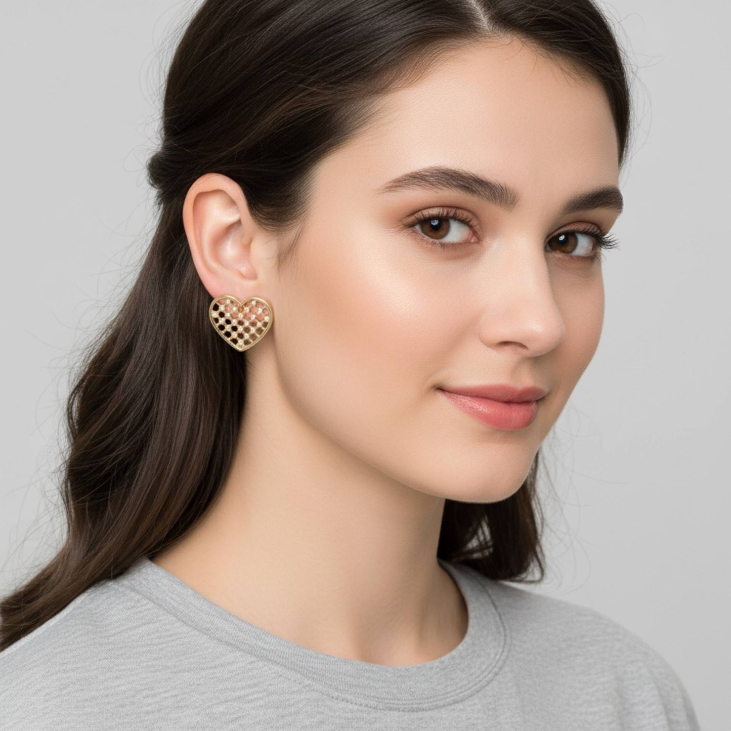 Pearl Quilt Heart Stud Earrings - ZumBuys