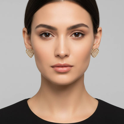 Pearl Quilt Heart Stud Earrings - ZumBuys