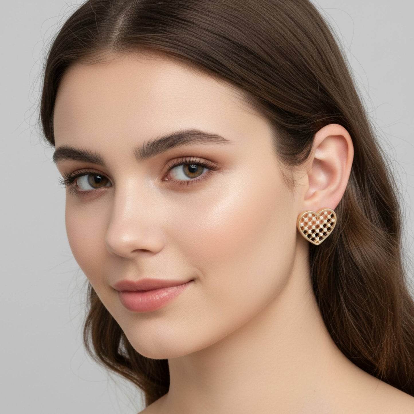 Pearl Quilt Heart Stud Earrings - ZumBuys