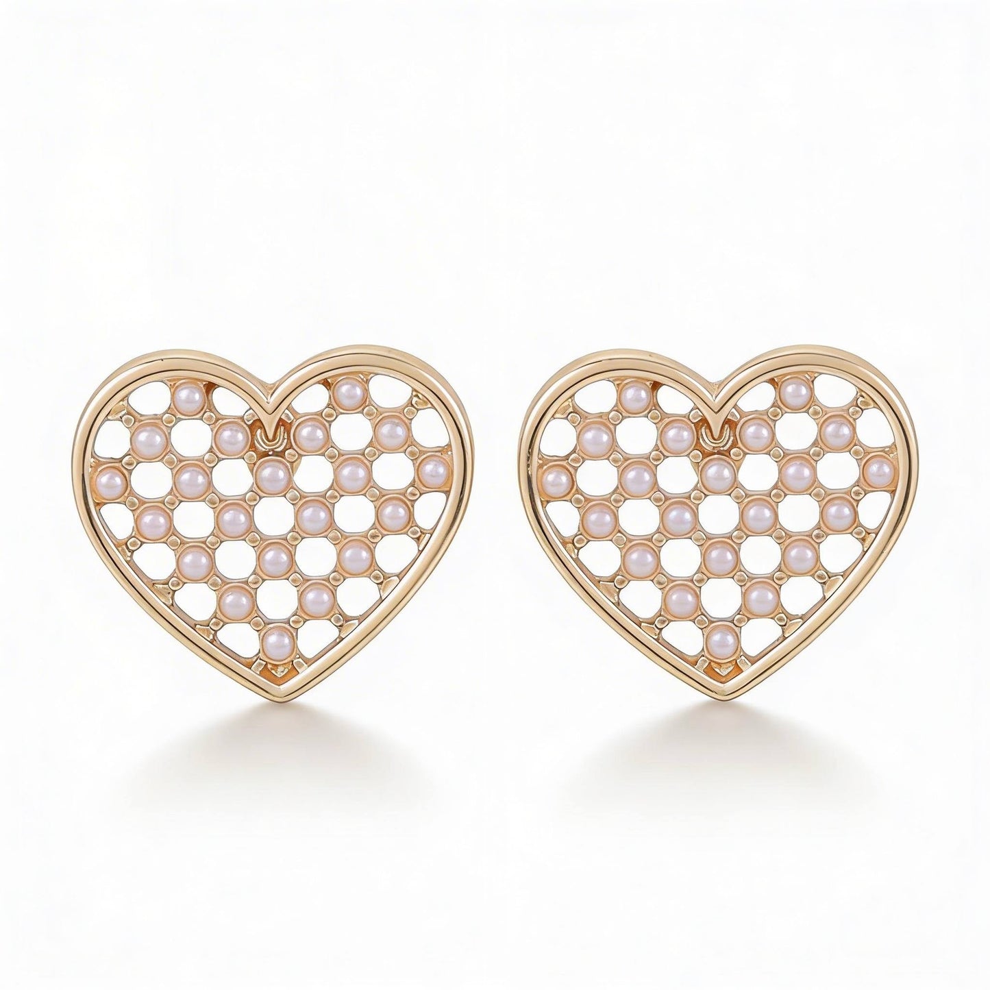 Pearl Quilt Heart Stud Earrings - ZumBuys