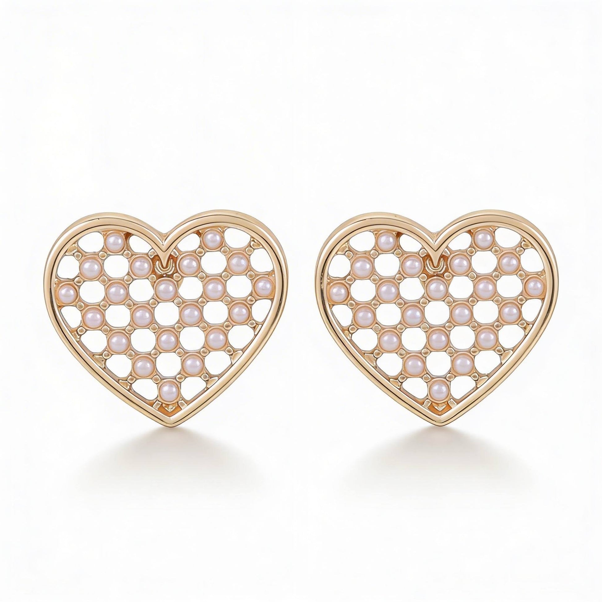 Pearl Quilt Heart Stud Earrings - ZumBuys