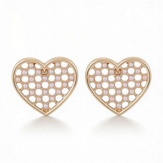 Pearl Quilt Heart Stud Earrings - ZumBuys