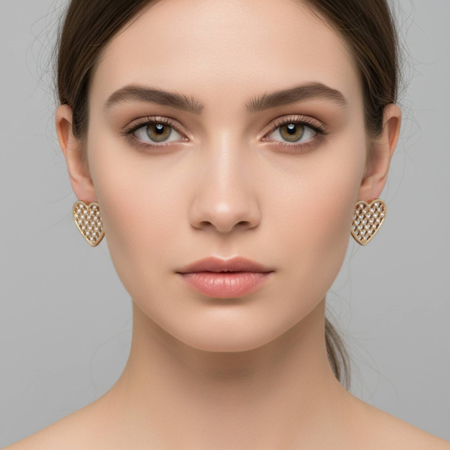 Pearl Quilt Heart Stud Earrings - ZumBuys