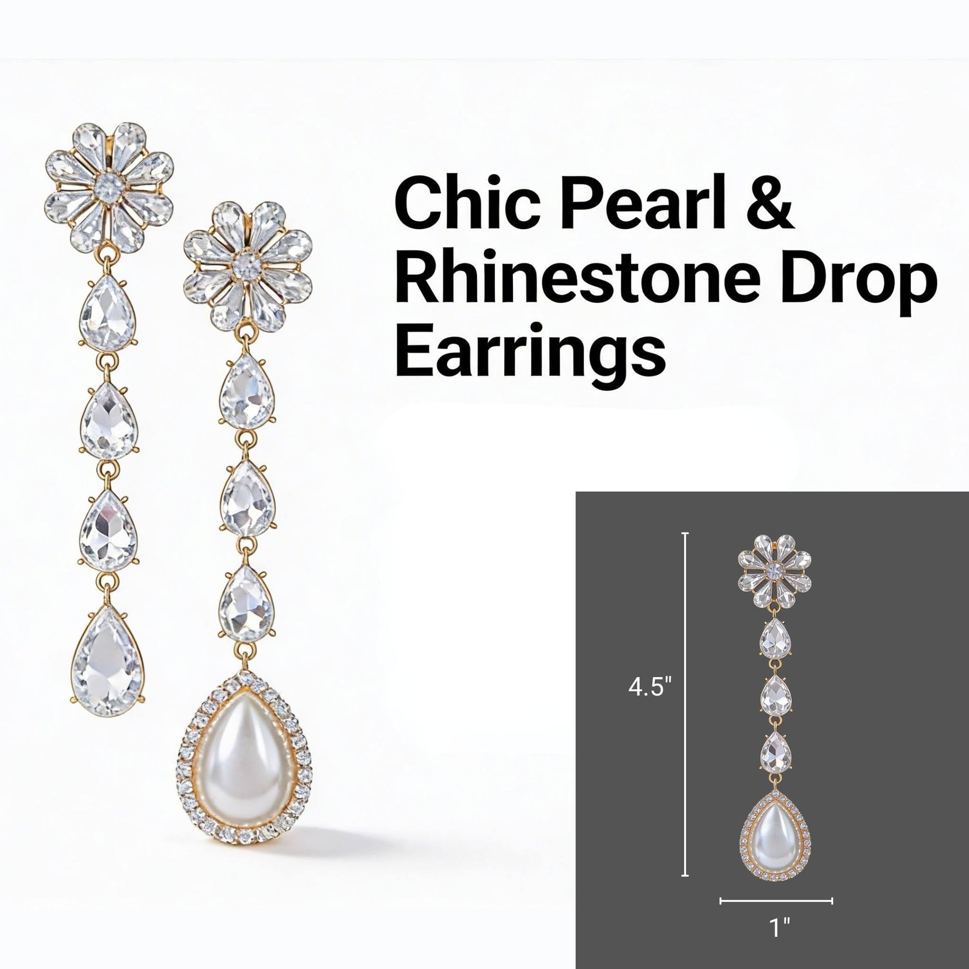 Pearl Rhinestone Drop Earring - ZumBuys