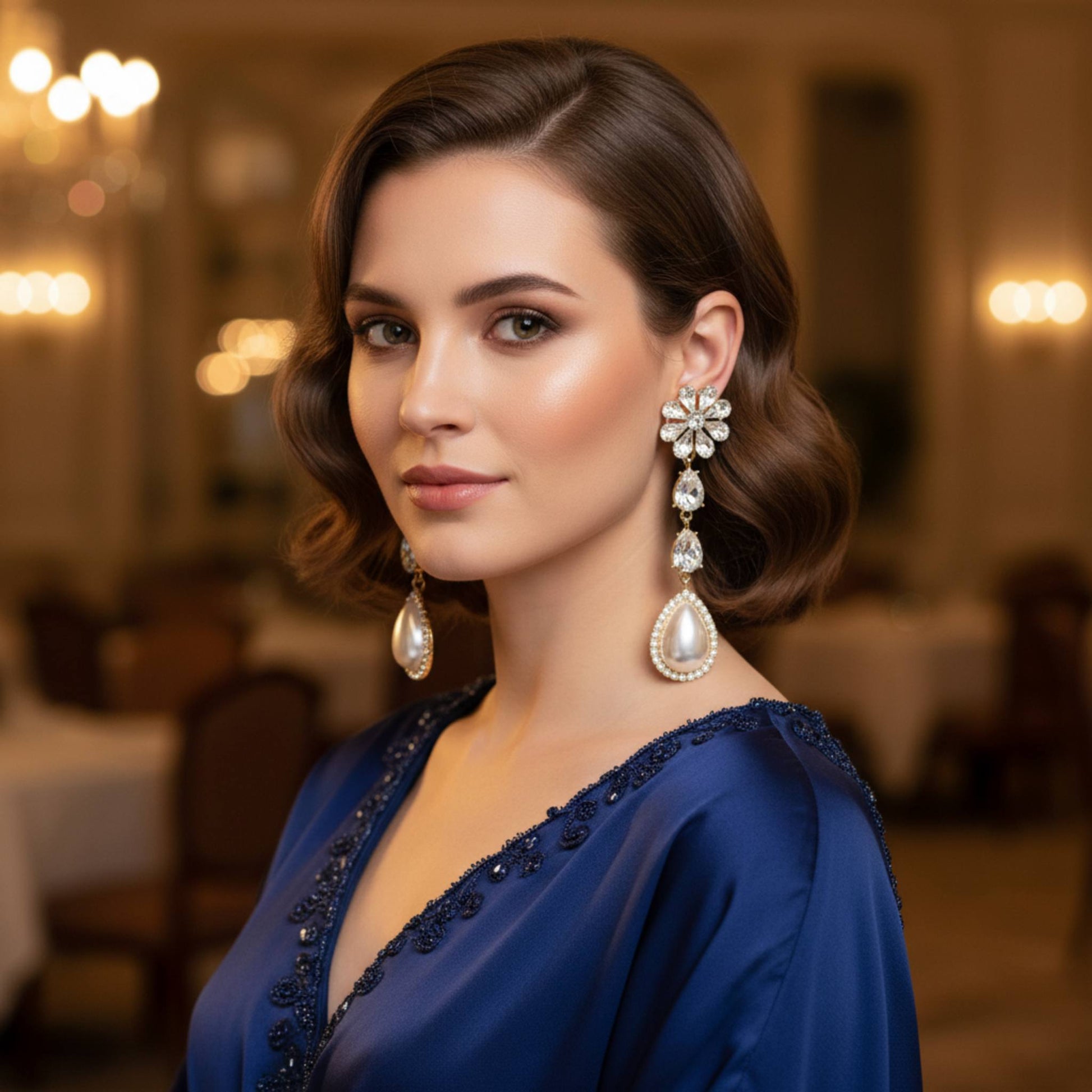 Pearl Rhinestone Drop Earring - ZumBuys