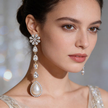 Pearl Rhinestone Drop Earring - ZumBuys