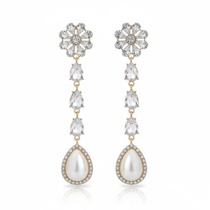 Pearl Rhinestone Drop Earring - ZumBuys