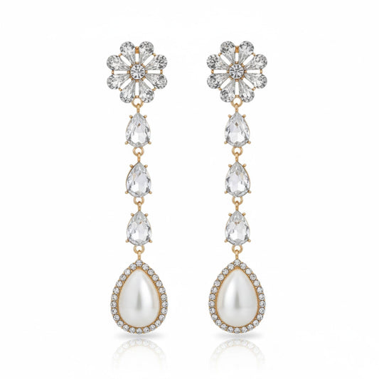Pearl Rhinestone Drop Earring - ZumBuys