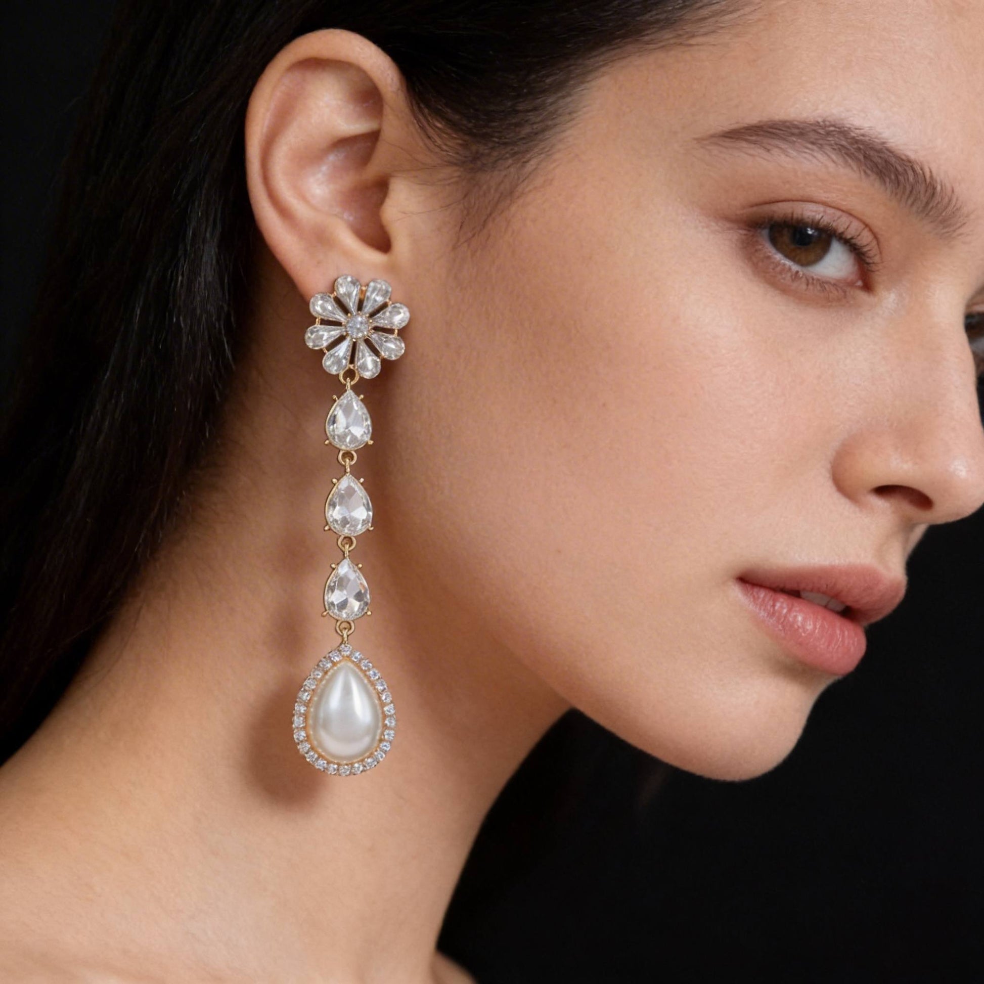 Pearl Rhinestone Drop Earring - ZumBuys