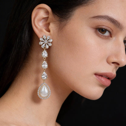 Pearl Rhinestone Drop Earring - ZumBuys