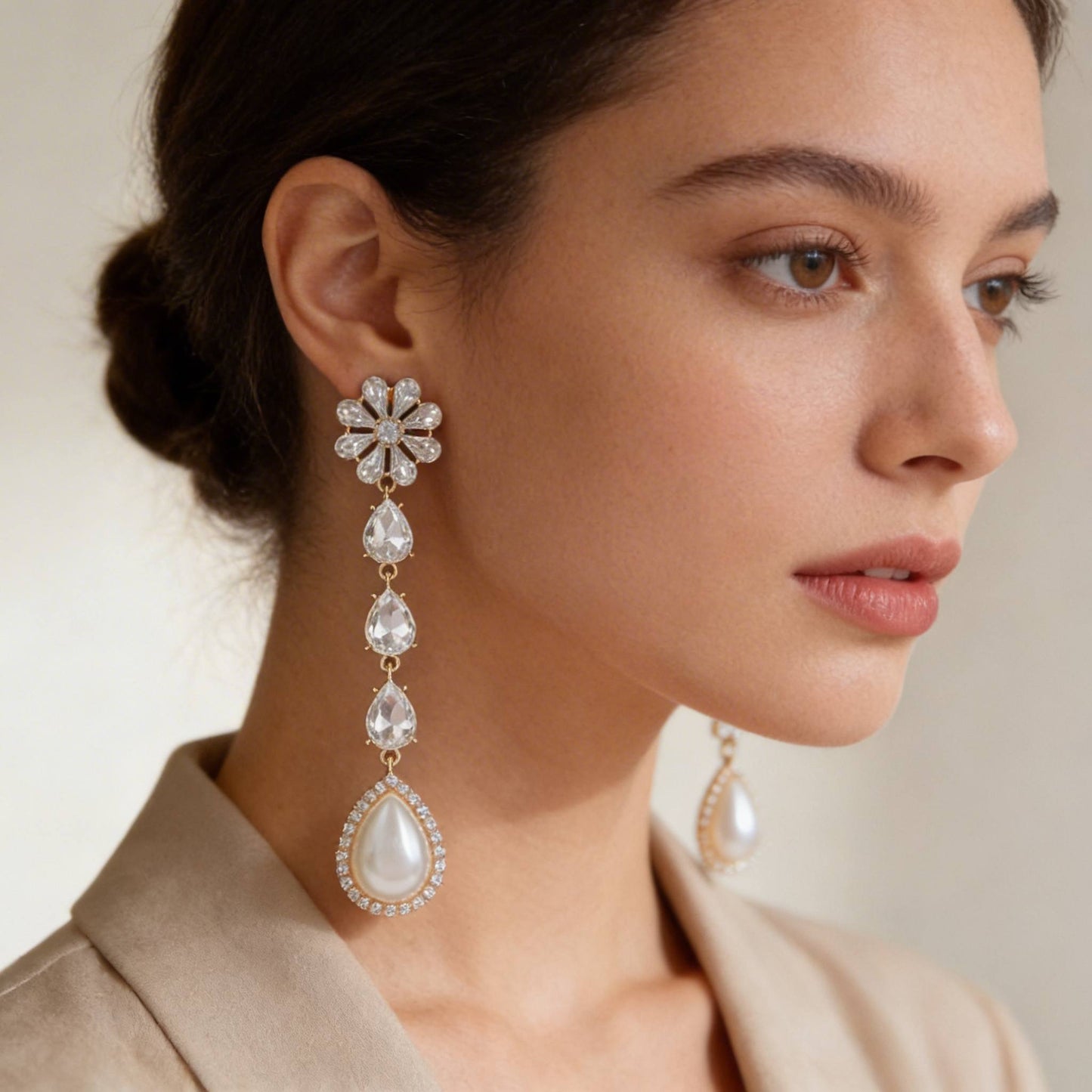 Pearl Rhinestone Drop Earring - ZumBuys