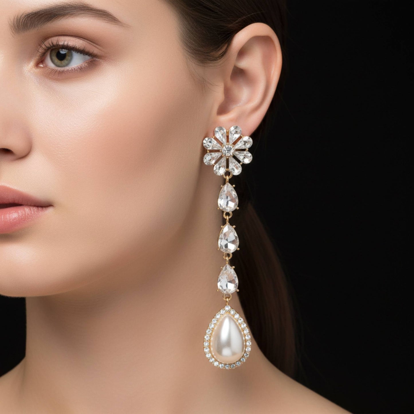 Pearl Rhinestone Drop Earring - ZumBuys
