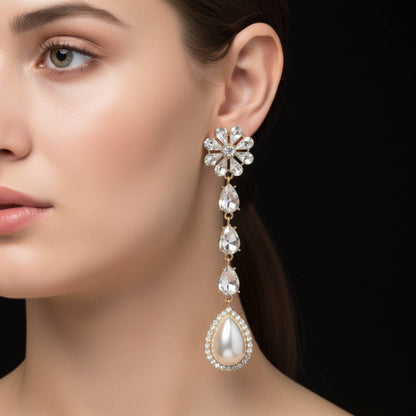 Pearl Rhinestone Drop Earring - ZumBuys