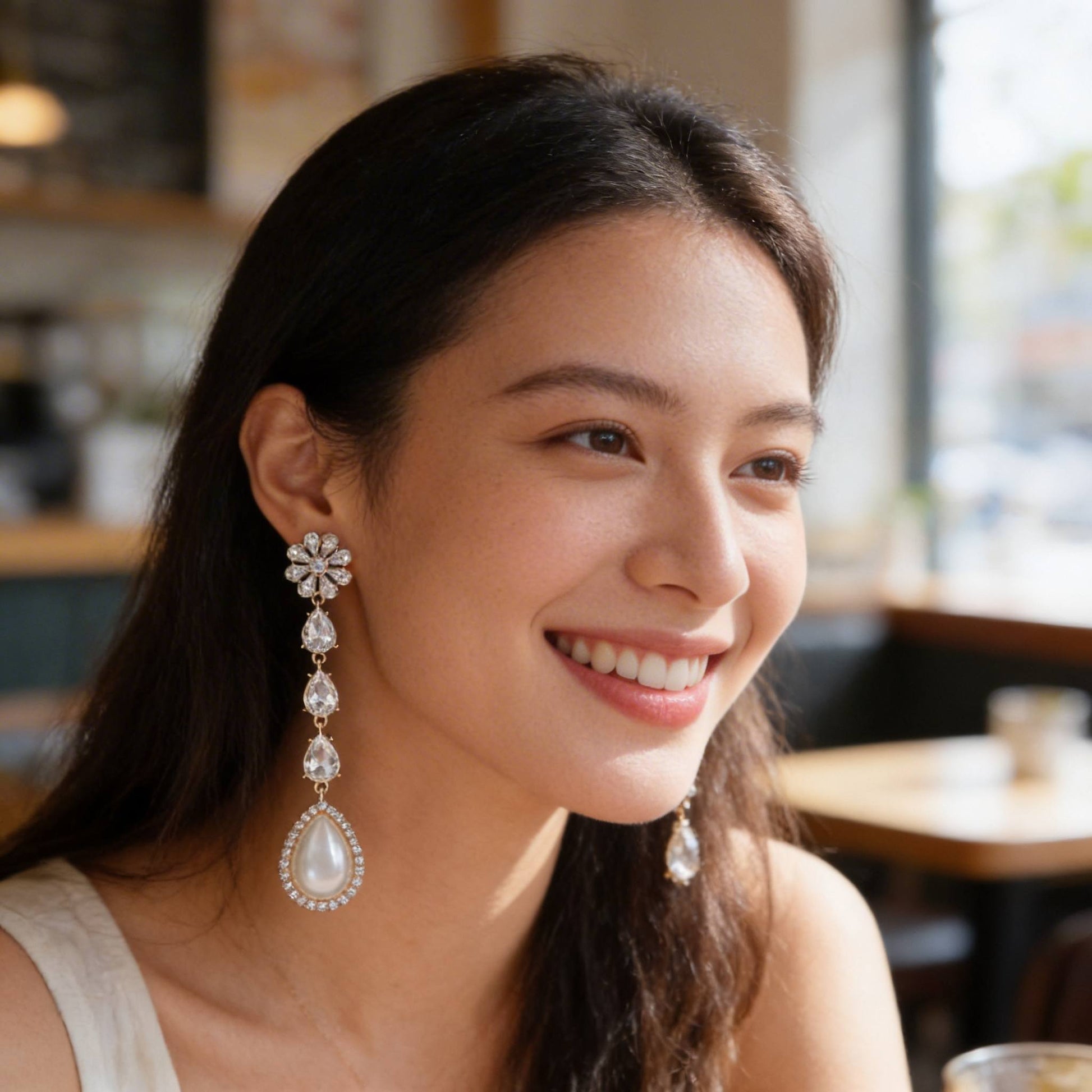 Pearl Rhinestone Drop Earring - ZumBuys