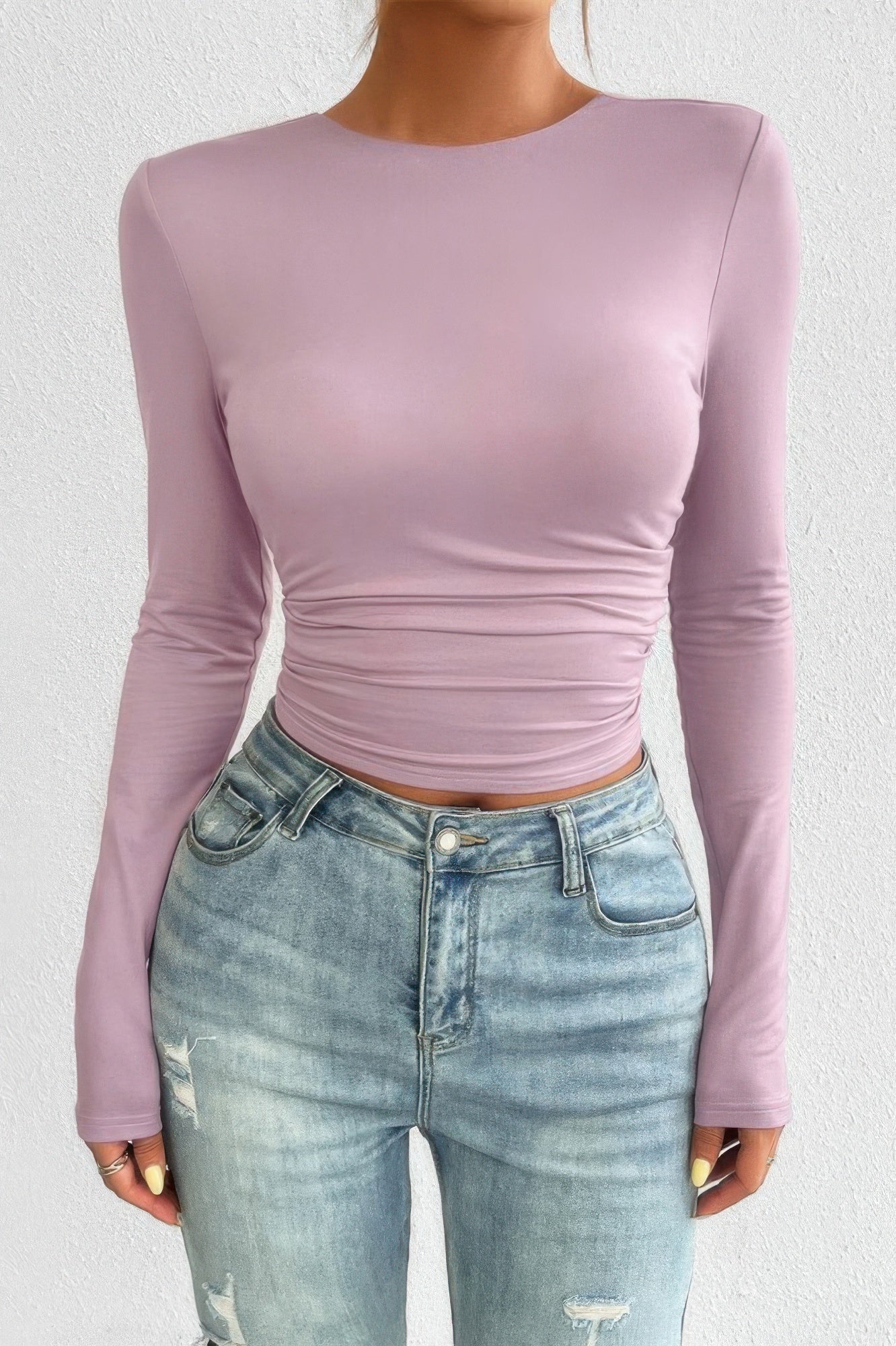 Plain Long Sleeve Open Back Slim Fit Top - ZumBuys