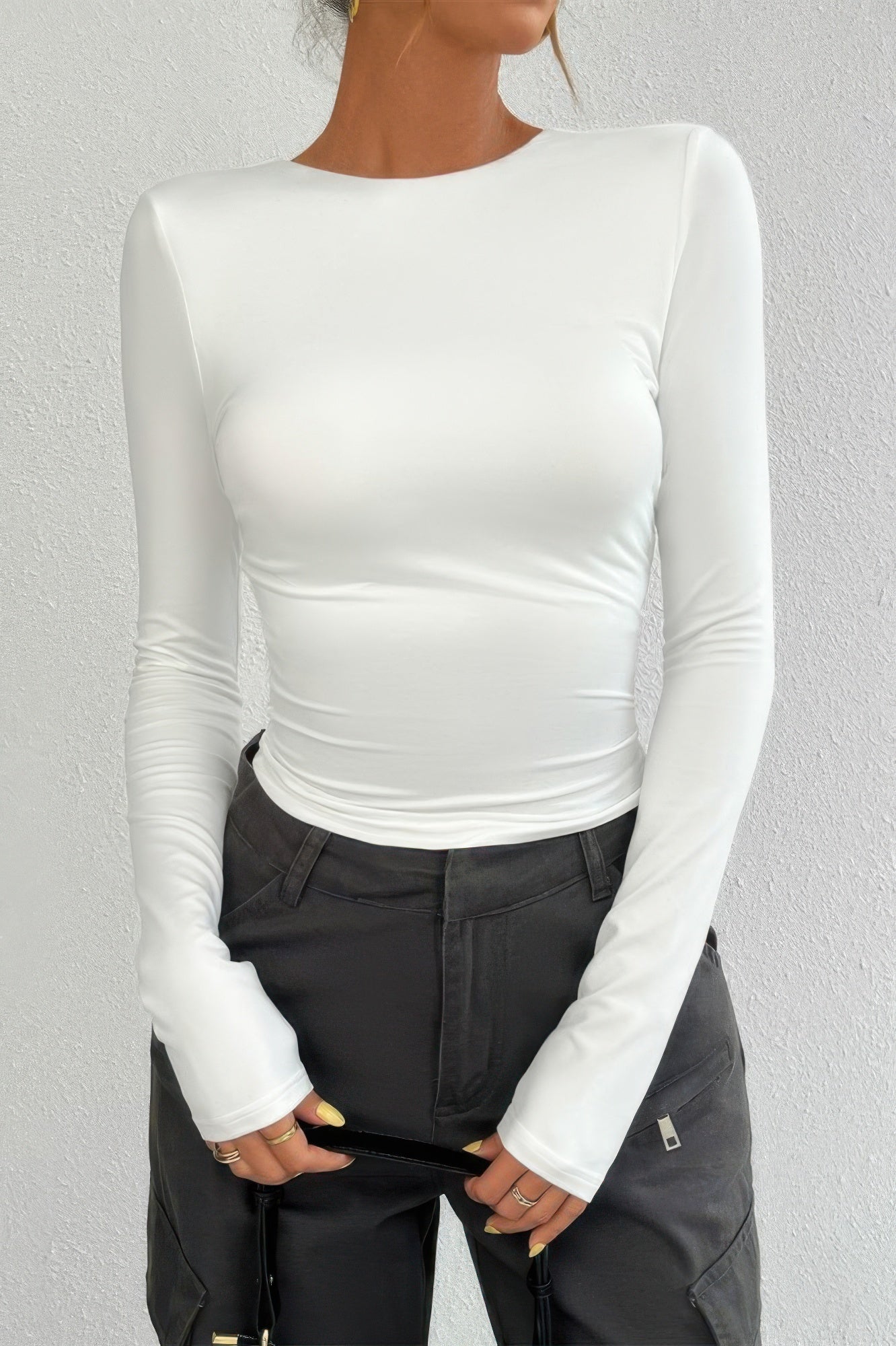 Plain Long Sleeve Open Back Slim Fit Top - ZumBuys