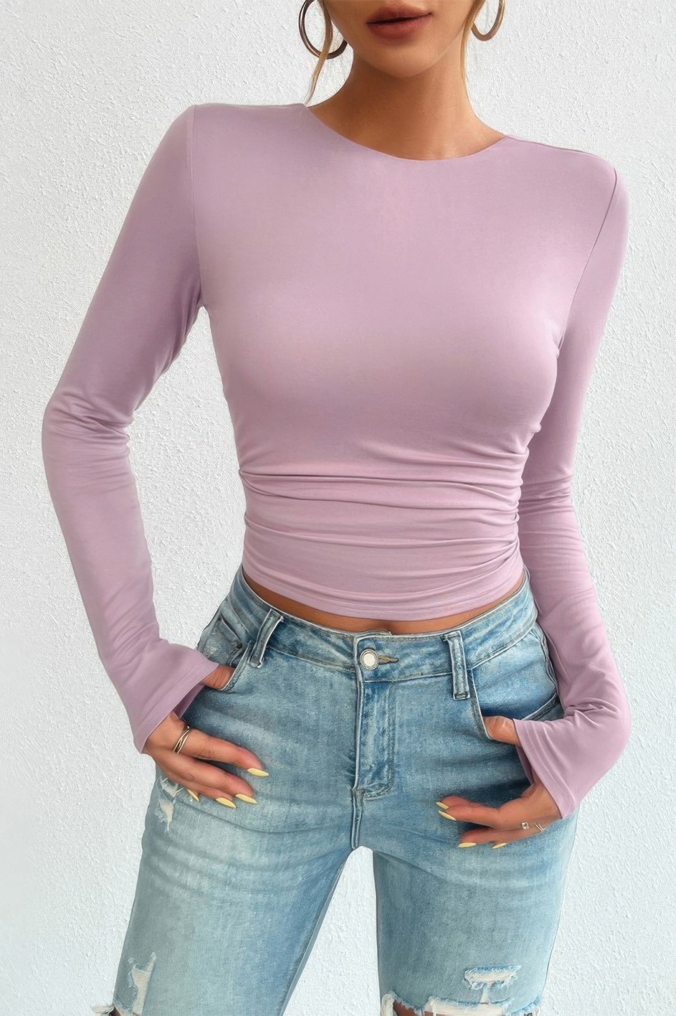 Plain Long Sleeve Open Back Slim Fit Top - ZumBuys