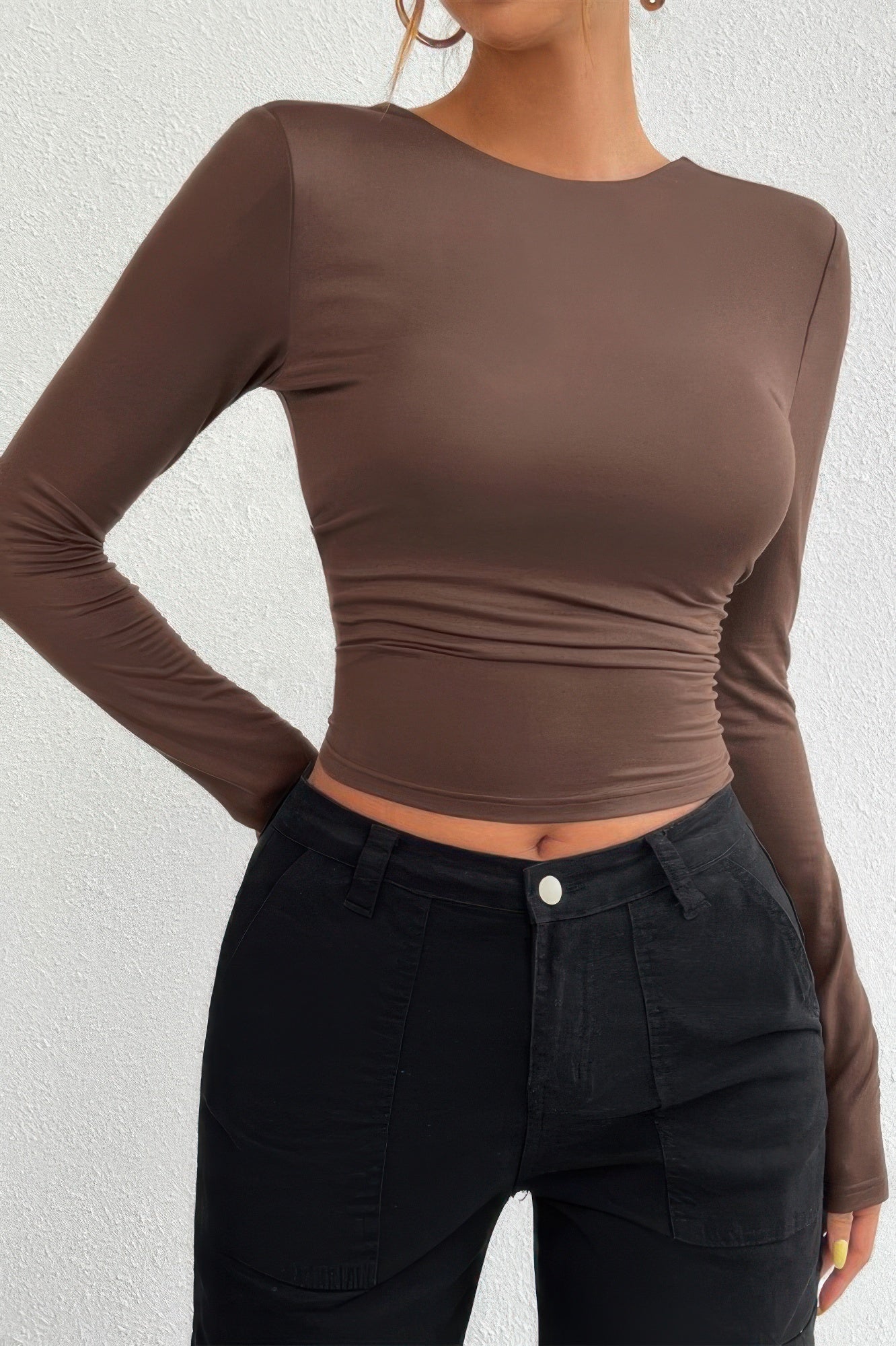 Plain Long Sleeve Open Back Slim Fit Top - ZumBuys