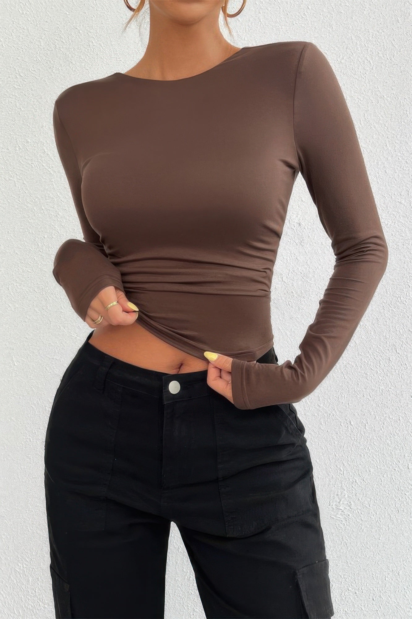 Plain Long Sleeve Open Back Slim Fit Top - ZumBuys
