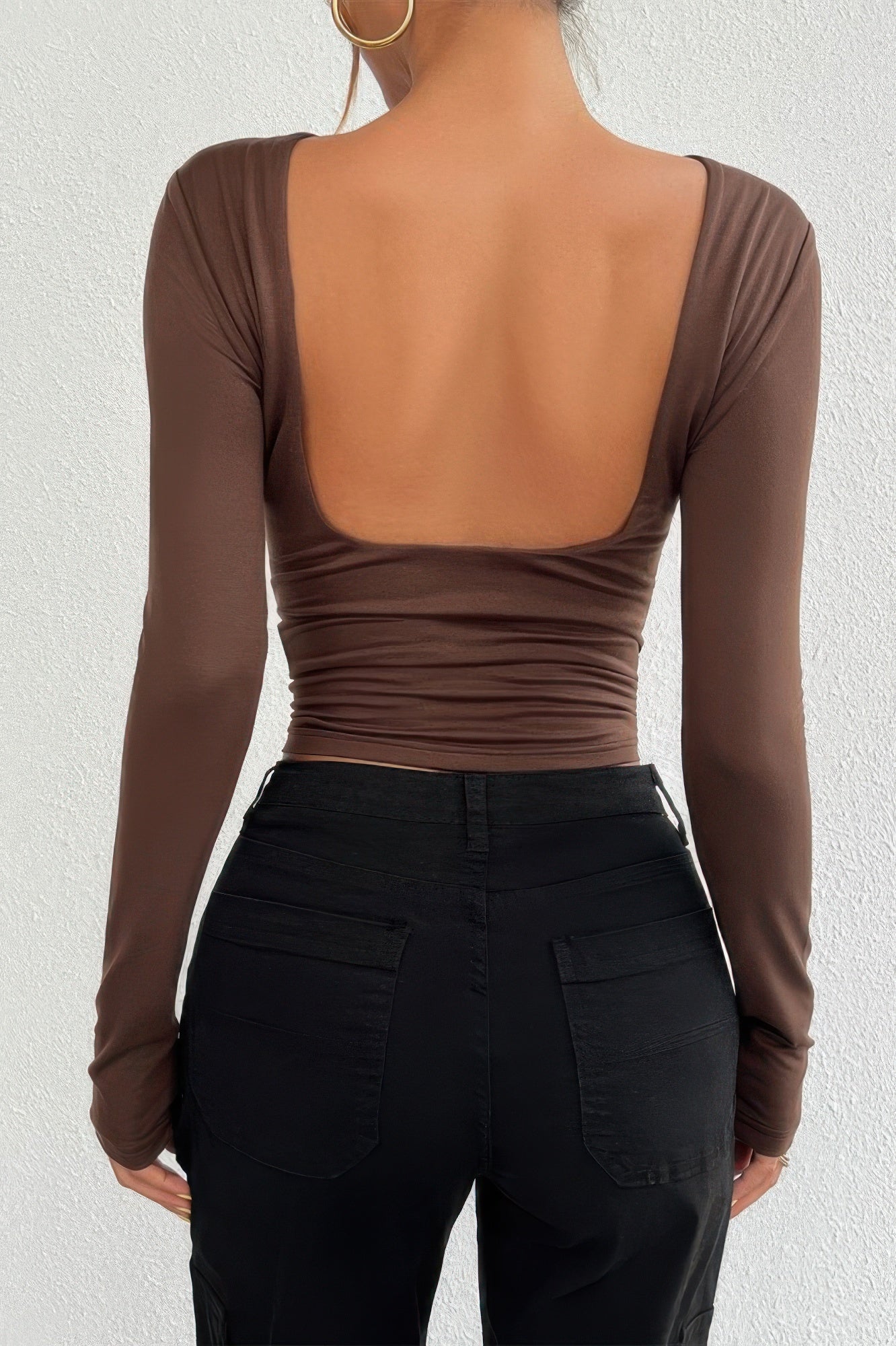Plain Long Sleeve Open Back Slim Fit Top - ZumBuys