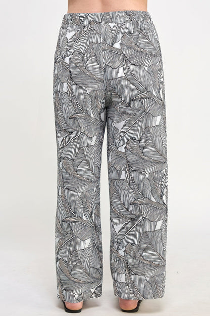 Plisse Palm Print Pants - ZumBuys