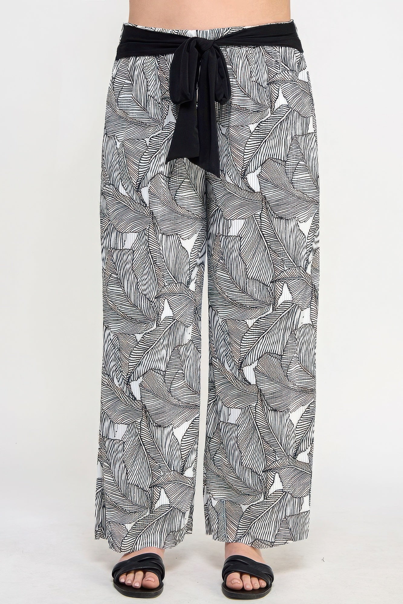 Plisse Palm Print Pants - ZumBuys