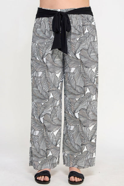 Plisse Palm Print Pants - ZumBuys