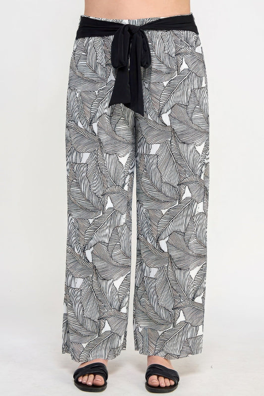 Plisse Palm Print Pants - ZumBuys