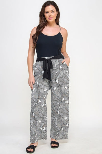 Plisse Palm Print Pants - ZumBuys