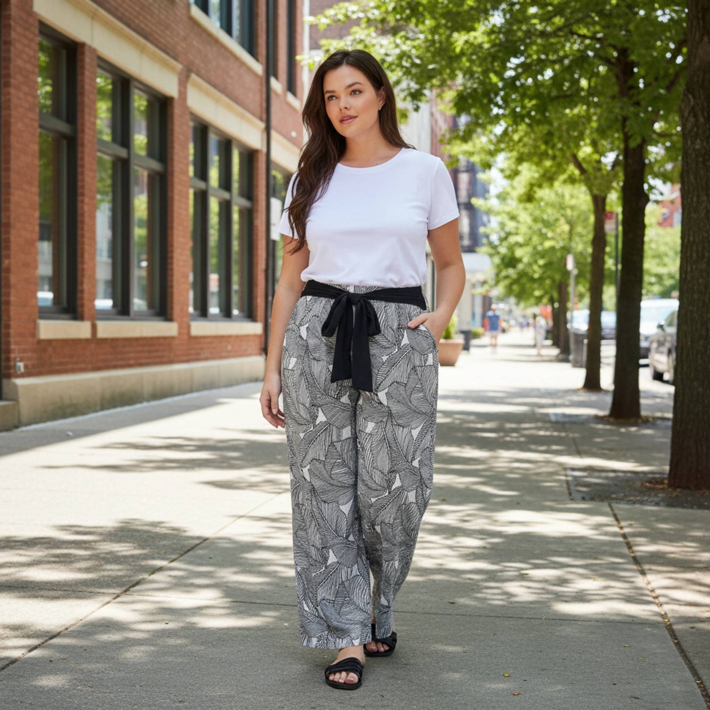 Plisse Palm Print Pants - ZumBuys