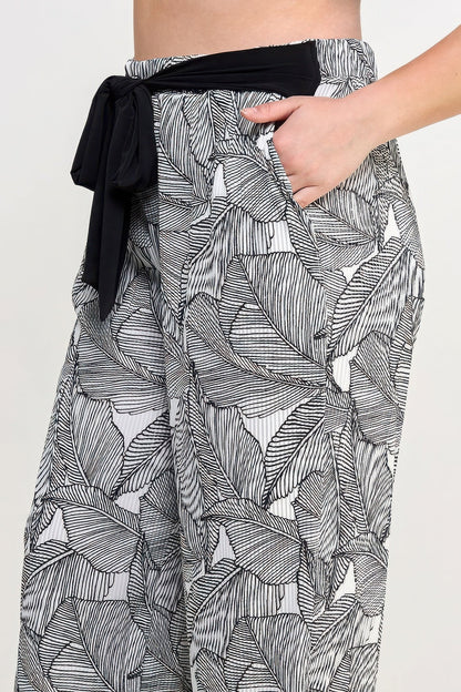 Plisse Palm Print Pants - ZumBuys