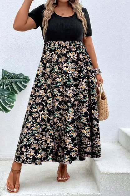 Plus Floral Print Elastic Fit High Waist Dress - ZumBuys