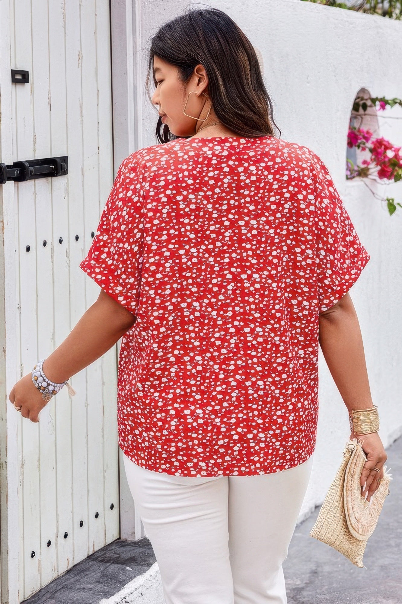 Plus Floral Print V Neck Short Sleeve Loose Blouse - ZumBuys