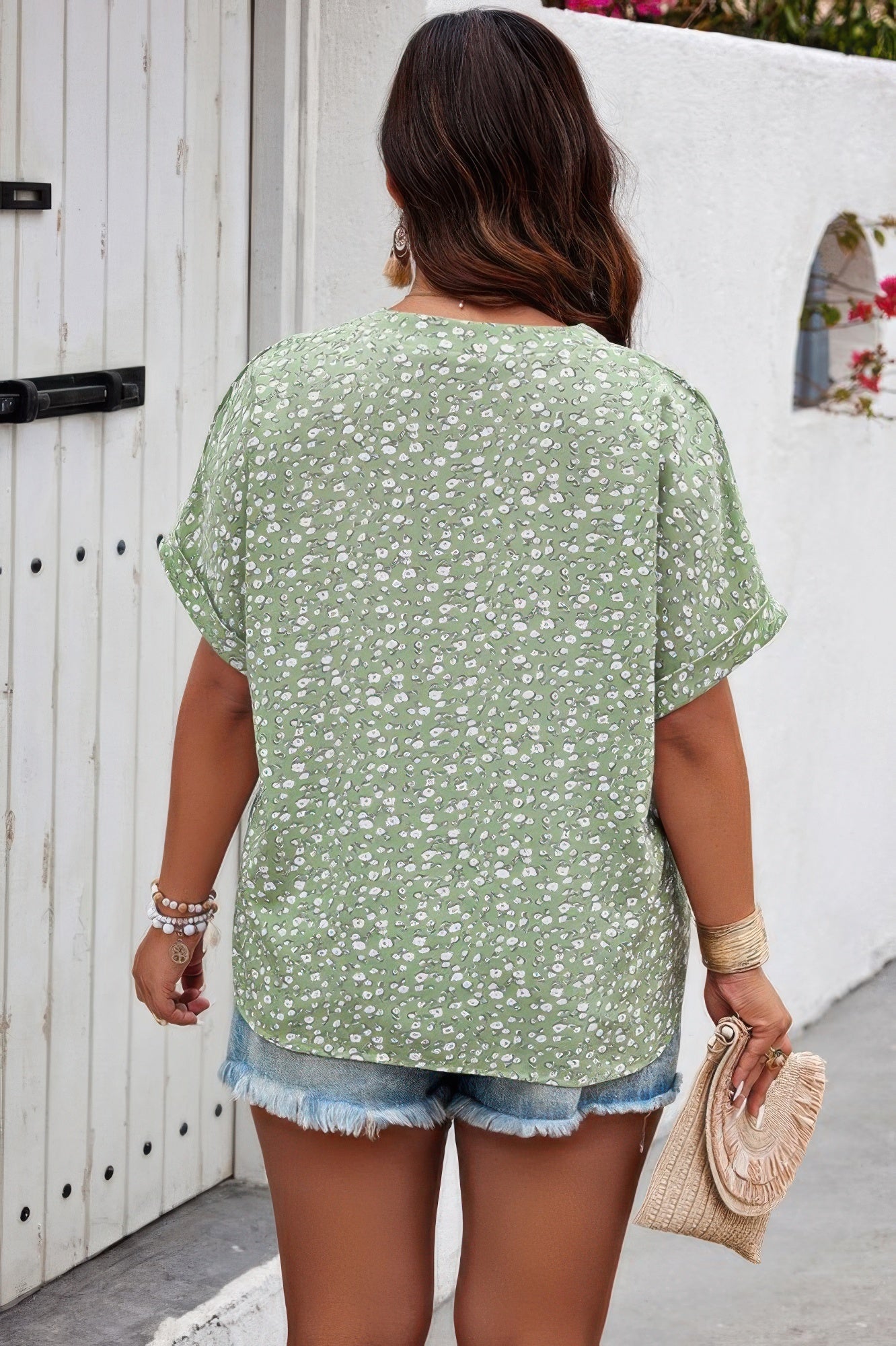 Plus Floral Print V Neck Short Sleeve Loose Blouse - ZumBuys