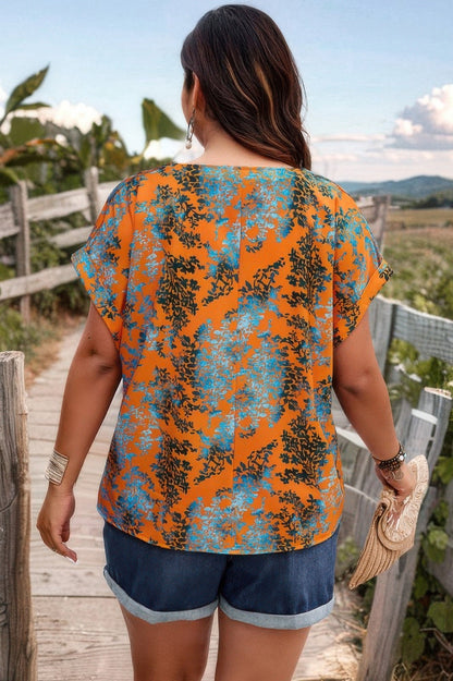 Plus Floral V Neck Batwing Sleeve Loose Shirt - ZumBuys