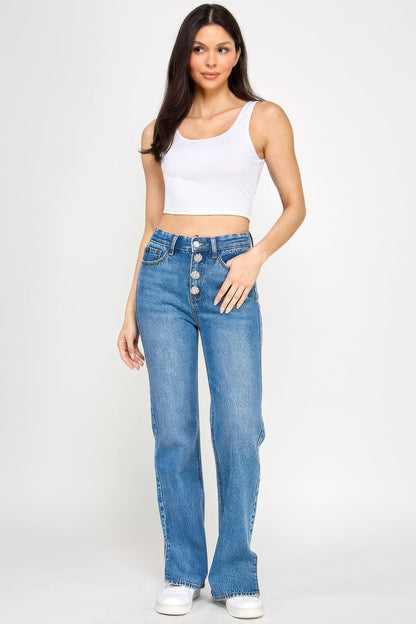 Plus High Rise Straight With Jewel Buttons - ZumBuys