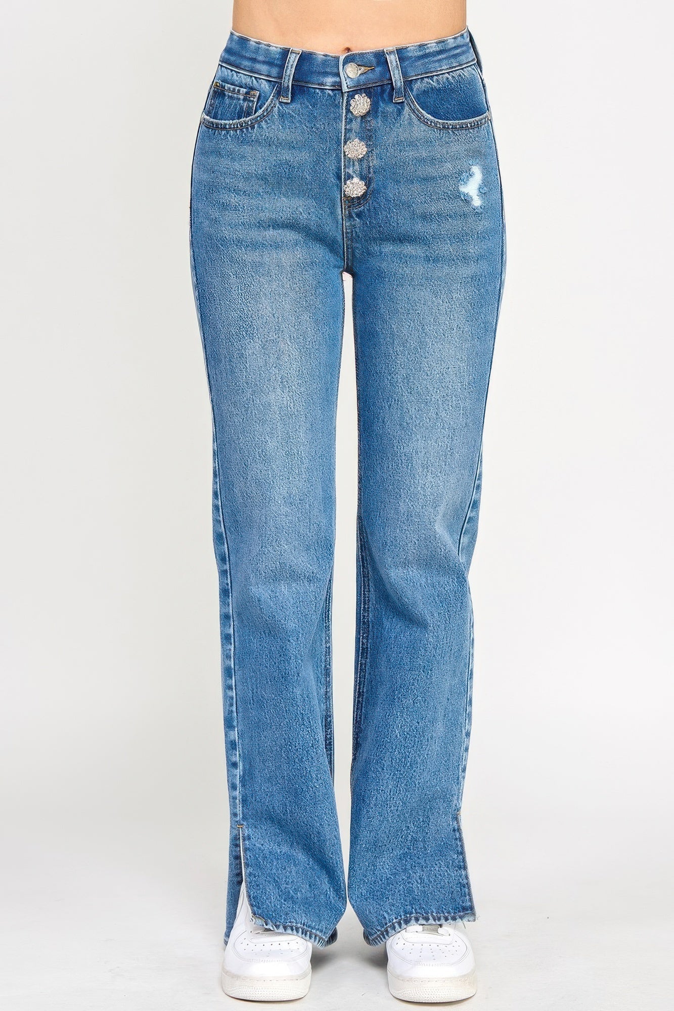 Plus High Rise Straight With Jewel Buttons - ZumBuys