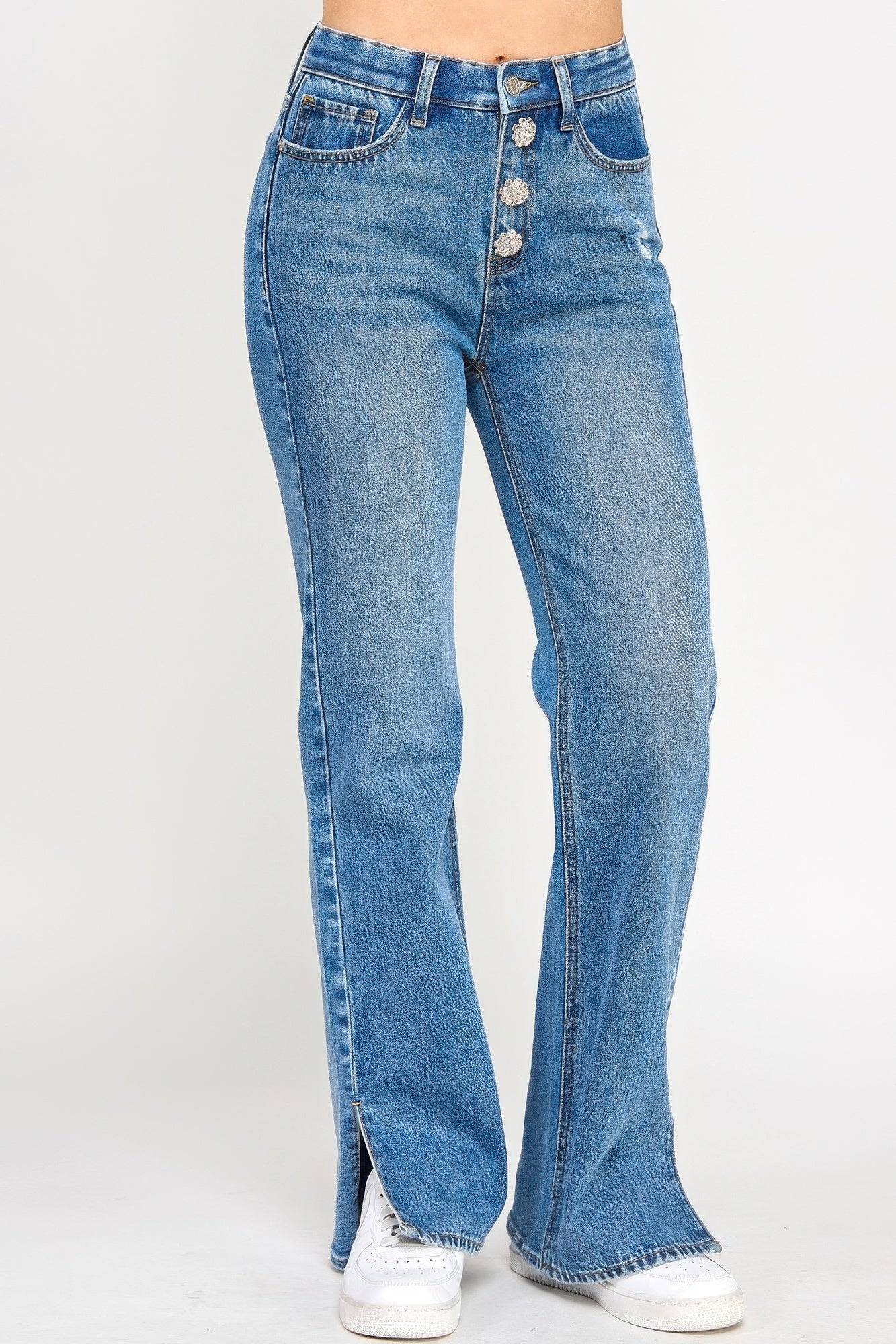 Plus High Rise Straight With Jewel Buttons - ZumBuys