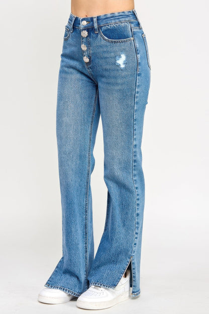 Plus High Rise Straight With Jewel Buttons - ZumBuys