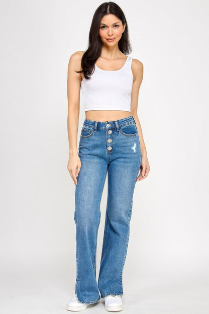 Plus High Rise Straight With Jewel Buttons - ZumBuys