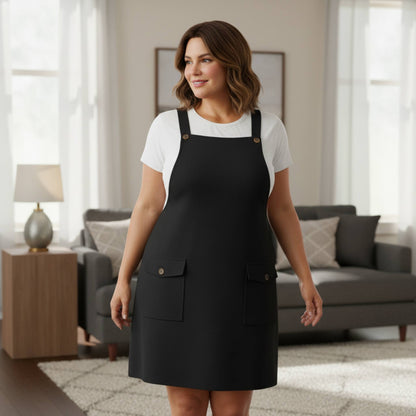 Plus Size Corduroy Overall Dress - ZumBuys