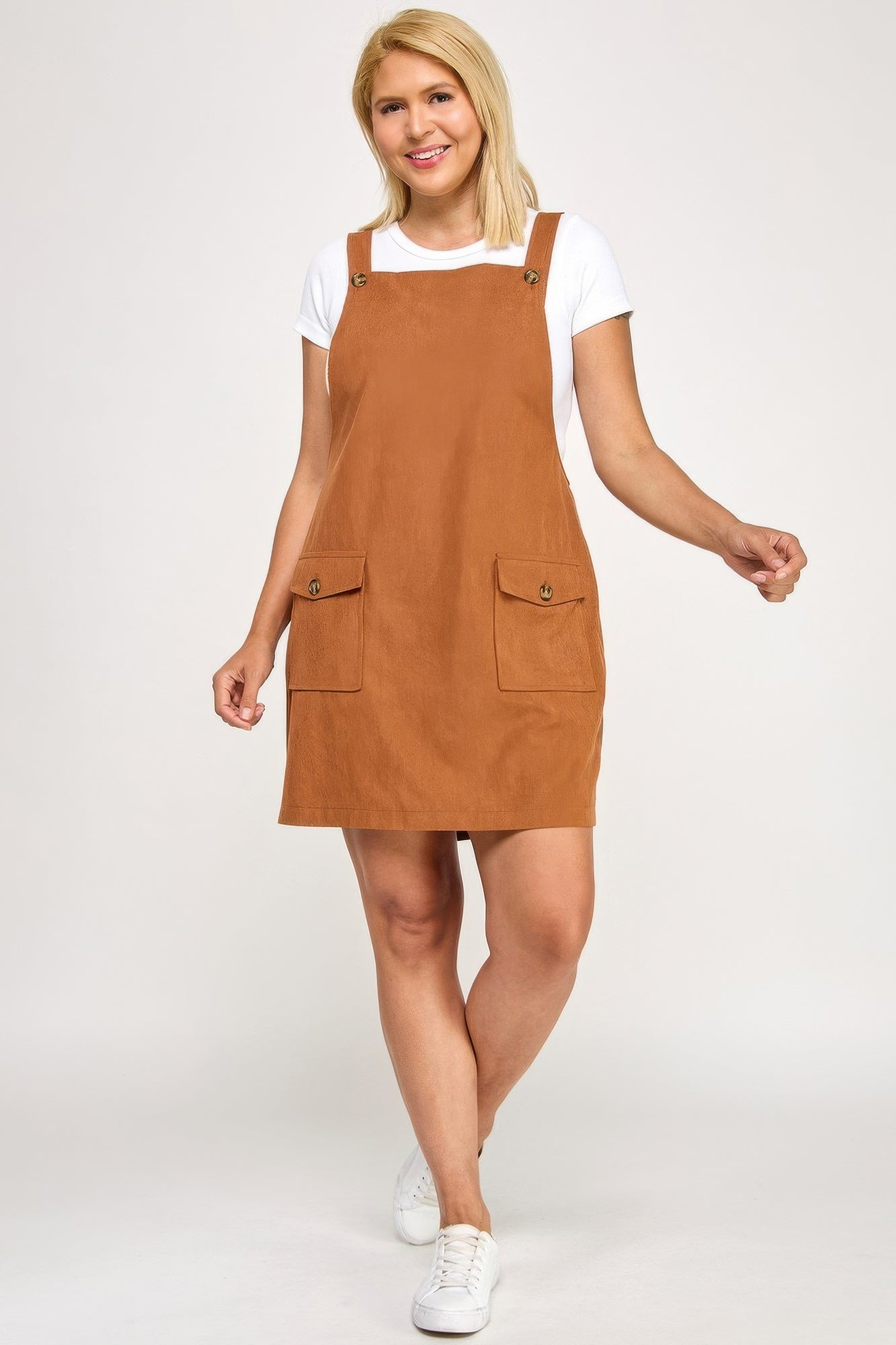 Plus Size Corduroy Overall Dress - ZumBuys